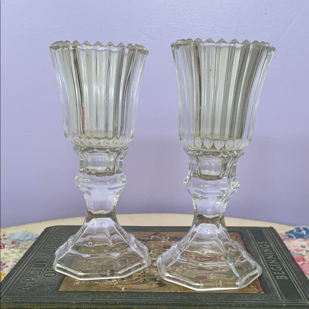 Elegant Clear Glass Candle Holders set of 2 like new